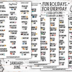 Wacky Fun Holiday Planner Stickers- Standard + Mini Sizes, Cute Everyday Holidays Stickers