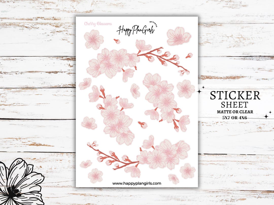 Cherry Blossoms Sticker Sheet- Spring Florals Stickers, Journaling ...