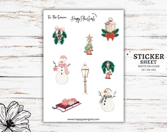 Christmas Sticker Sheet- Planner Stickers, Bullet Journal Stickers, Journal Stickers, Holiday Stickers Sheet, Scrapbook Stickers, snowman