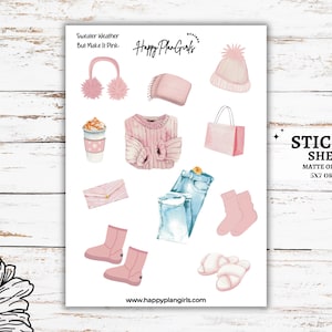 Sweater Weather Make It Pink- Planner Sticker Sheet, Winter Sticker Sheet, Journal Stickers, Holiday Stickers Sheet, Cozy Winter Stickers