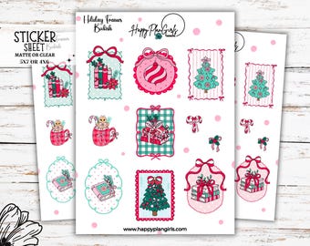 Bookish Christmas Doodle Frames Sticker Sheet | Festive Holiday Coquette Stickers for Planners, Journals.