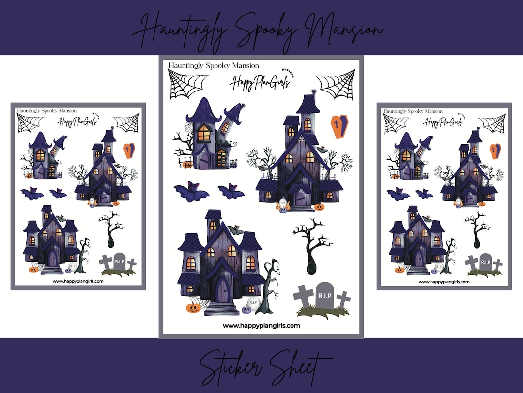 Hauntingly Spooky Mansion Sticker Sheet - Halloween Stickers, Planner ...