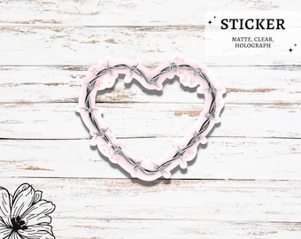 Barbed Wire Heart Sticker | Y2K Sticker, Chrome Heart Sticker, Kindle sticker, Waterproof Stickers, Cute Stickers, Holographic Stickers