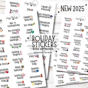 Holiday Planner Stickers- Standard + Mini Size, Cute Holiday Icon Stickers, Calendar Stickers New Edition 2025
