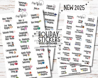 Holiday Planner Stickers- Standard + Mini Size, Cute Holiday Icon Stickers, Calendar Stickers New Edition 2025
