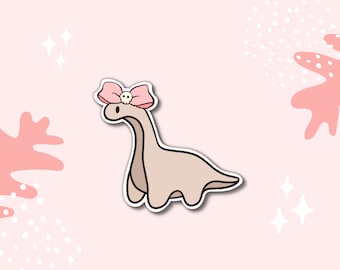 Cute Dinosaur Sticker | Dino with Pink Bow | Dinosaur Vinyl Sticker | Dino Decals | Cute Vinyl Stickers | Waterproof Stickers