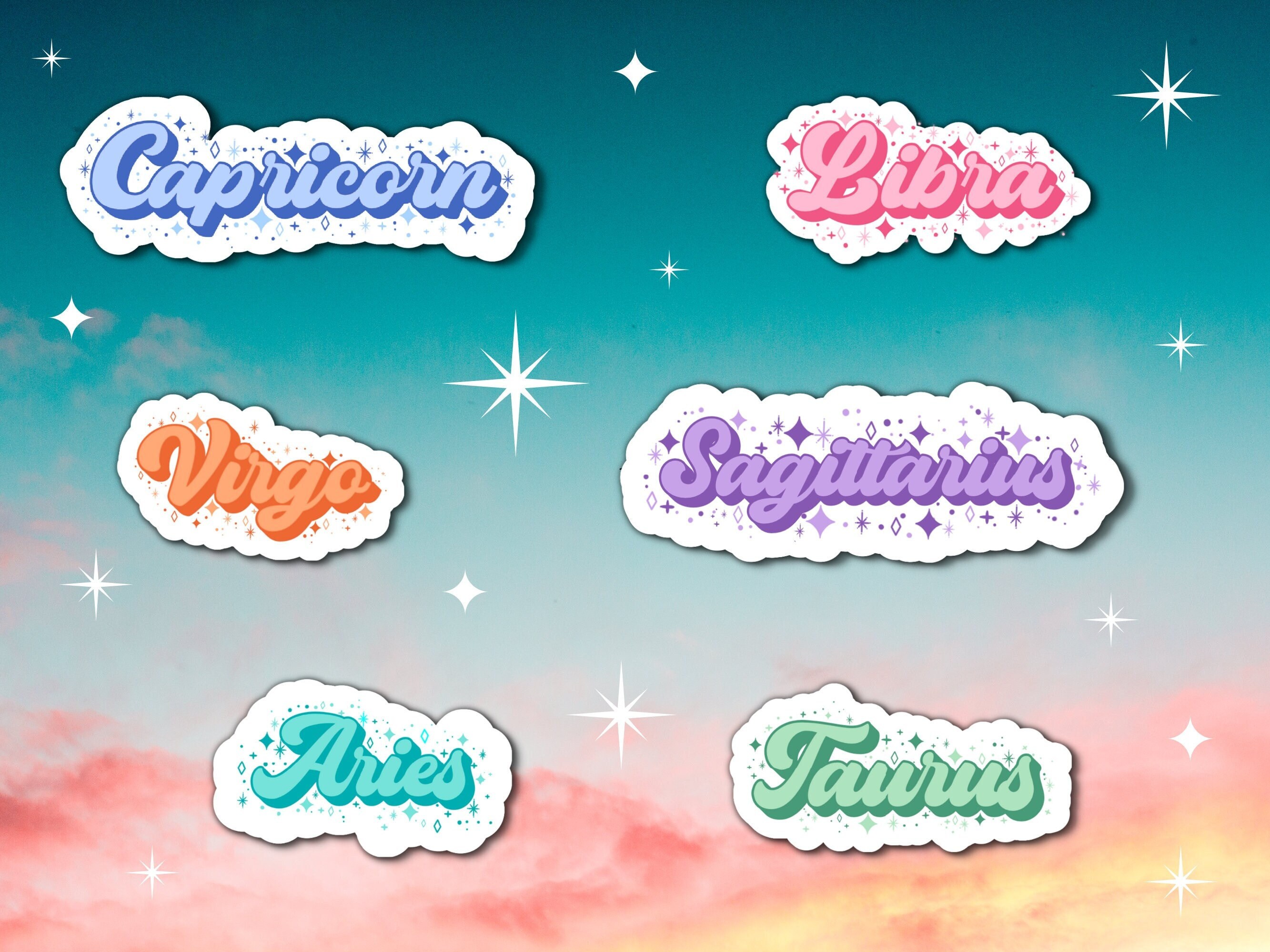 Zodiac Sign Sticker Cute Zodiac Sticker, Holographic Sticker, Retro