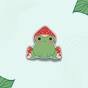 Cute Frog Mushroom Hat Sticker | Frog Vinyl Sticker | Frog Decals | Cute Vinyl Stickers | Vinyl Stickers | Die Cut Sticker
