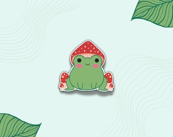 Cute Frog Mushroom Hat Sticker | Frog Vinyl Sticker | Frog Decals | Cute Vinyl Stickers | Vinyl Stickers | Die Cut Sticker
