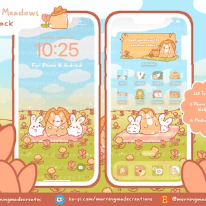 Pastel Spring Cute Animal App Icon Pack Kawaii Cozy Phone Tablet Icon App Theme Digital Pink Widget Wallpaper iOS iPadOS Android Phone Theme