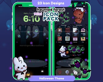 Conjunto de ícones de floresta assombrada / Pacote de ícones de 23 mini aplicativos / Tema estético bonito e assustador de Halloween / Papel de parede e widgets / Ícones de aplicativos iOS / Tema Android