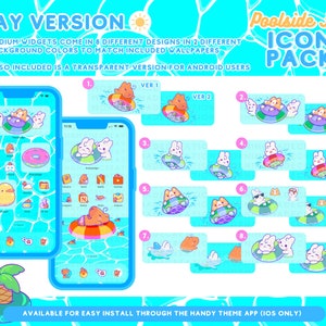 Pool Summer Cute Animal App Icon Pack Kawaii Fun Summer Phone Tablet Icon App Theme Digital Widget Wallpaper iOS iPadOS Android Phone Theme image 4