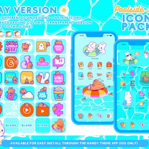 Pool Summer Cute Animal App Icon Pack Kawaii Fun Summer Phone Tablet Icon App Theme Digital Widget Wallpaper iOS iPadOS Android Phone Theme image 3