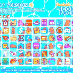 Pool Summer Cute Animal App Icon Pack Kawaii Fun Summer Phone Tablet Icon App Theme Digital Widget Wallpaper iOS iPadOS Android Phone Theme image 2