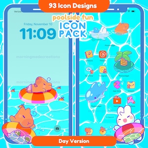Pool Summer Cute Animal App Icon Pack Kawaii Fun Summer Phone Tablet Icon App Theme Digital Widget Wallpaper iOS iPadOS Android Phone Theme