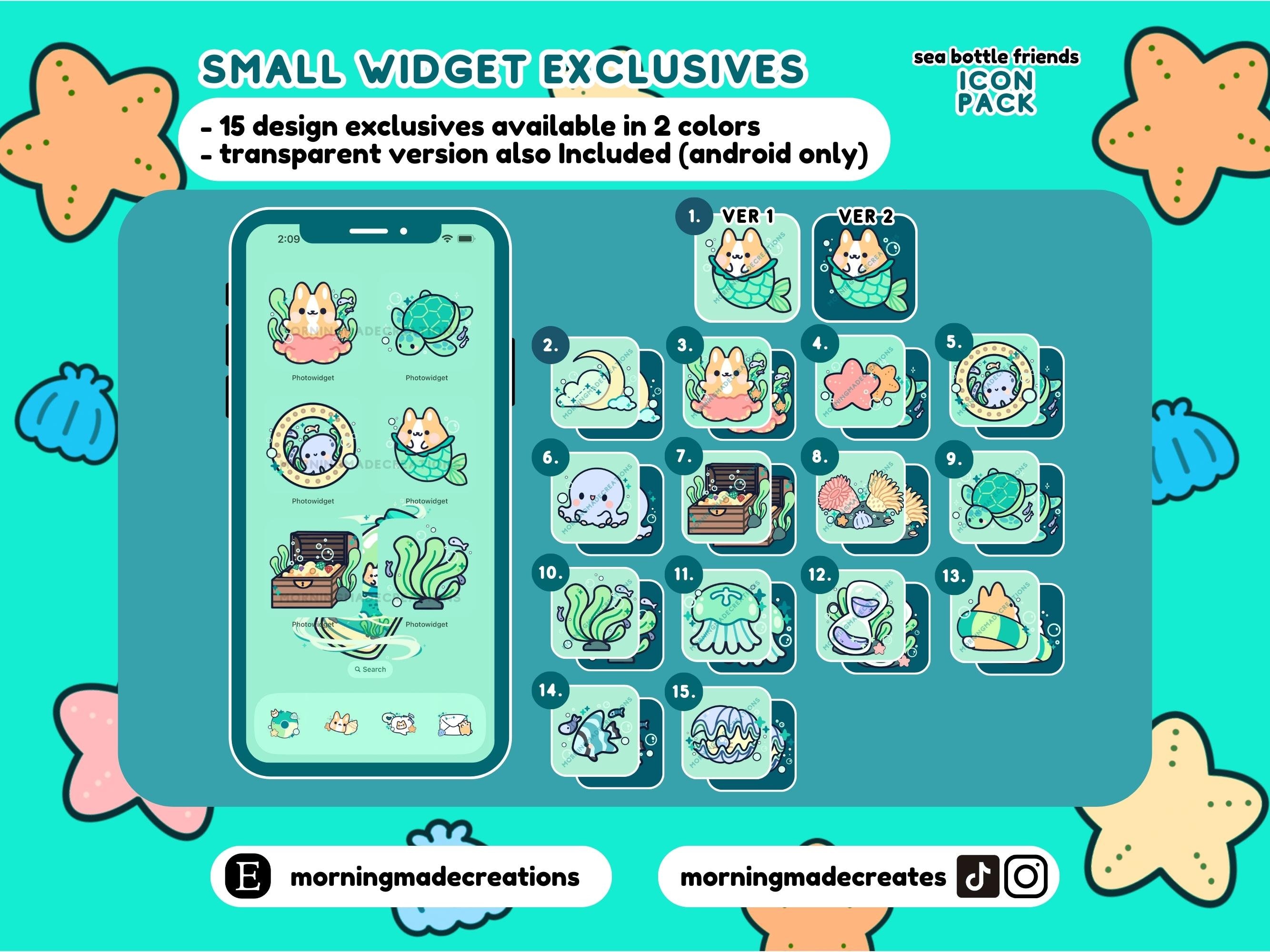 Sea Widget Blue Seafoam Cute Animal Ocean App Icon Pack Kawaii Sea Phone Tablet ...