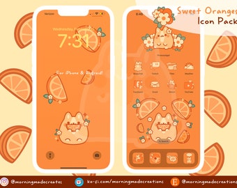 Phone Icon Pack / Süße Orangen / Niedliches Orange Theme / Kawaii Aesthetic für iOS / iPadOS / Android Theme