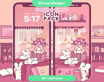 Pink Cute Animal App Icon Pack Kawaii Cozy Phone Tablet Icon App Theme Digital Pink Widget Wallpaper iOS iPadOS Android Phone Theme