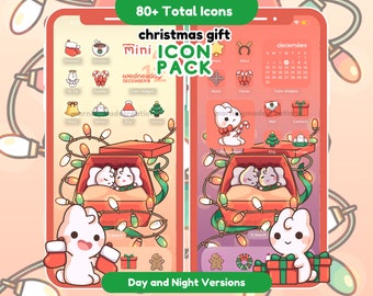 Cute Animals Christmas Phone Icon Set Cute Christmas Holiday Theme Kawaii Red Green Aesthetic App Icons Wallpaper iOS iPadOS Android Theme