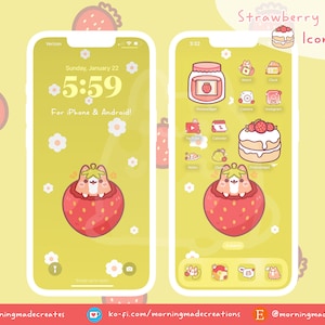 Strawberry Treats Corgi App Icon Set | Kawaii Aesthetic for iOS / iPadOS / Android Theme