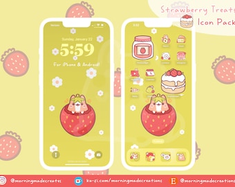 Strawberry Treats Corgi App Icon Set | Kawaii Aesthetic for iOS / iPadOS / Android Theme