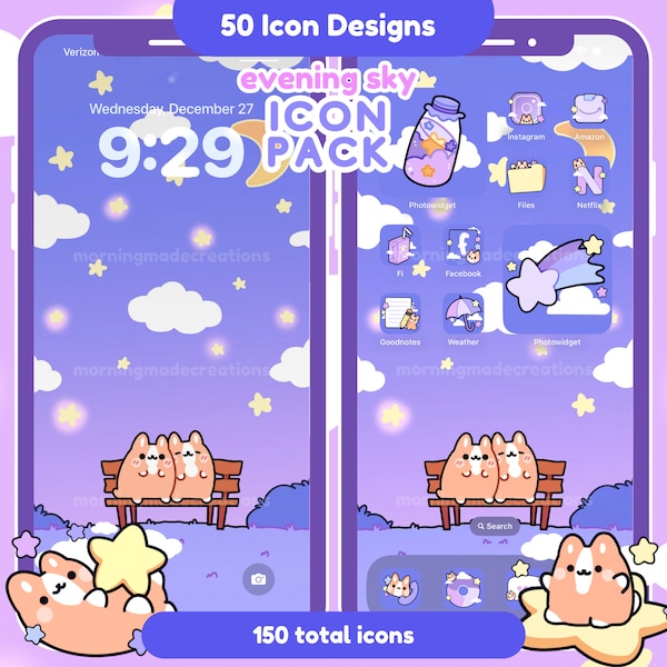 Evening Sky Corgi App Icon Set | Kawaii Aesthetic for iOS / iPadOS / Android Theme