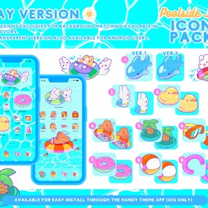 Pool Summer Cute Animal App Icon Pack Kawaii Fun Summer Phone Tablet Icon App Theme Digital Widget Wallpaper iOS iPadOS Android Phone Theme image 5