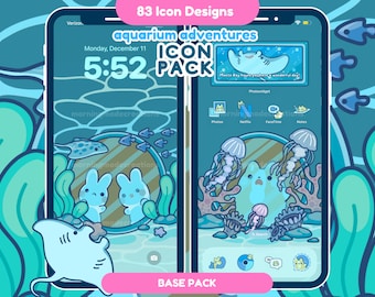 Aquarium Adventures Corgi + Friends App Icon Set | Cute Aquarium Theme | Kawaii Aesthetic for iOS / iPadOS / Android Theme