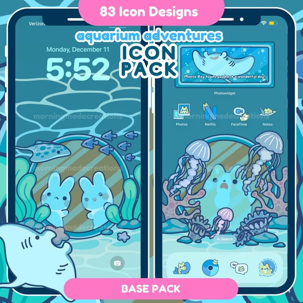 Aquarium Adventures Corgi + Friends App Icon Set | Cute Aquarium Theme | Kawaii Aesthetic for iOS / iPadOS / Android Theme