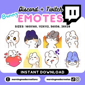 Cute Bunny Emote Pack for Twitch Discord Bunny Twitch Emote Youtube Stickers Twitch Emote Animal Emote Premade Emote Kawaii Chibi Emote