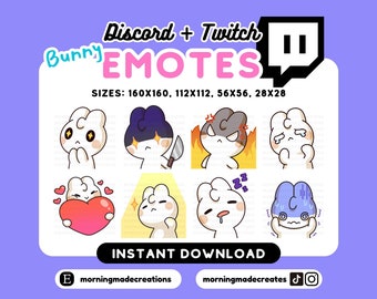 Cute Bunny Emote Pack for Twitch Discord Bunny Twitch Emote Youtube Stickers Twitch Emote Animal Emote Premade Emote Kawaii Chibi Emote