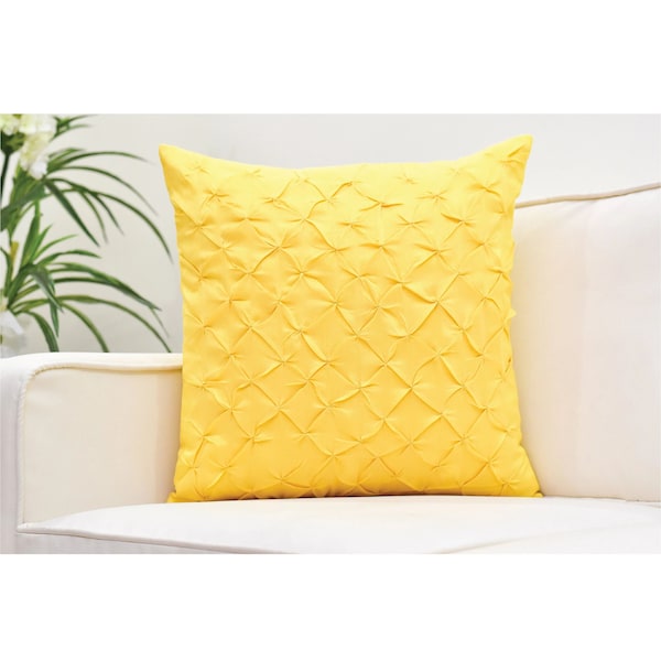 Canary Yellow Throw Pillow Cover, Pinch Pleat, Textured Pillow