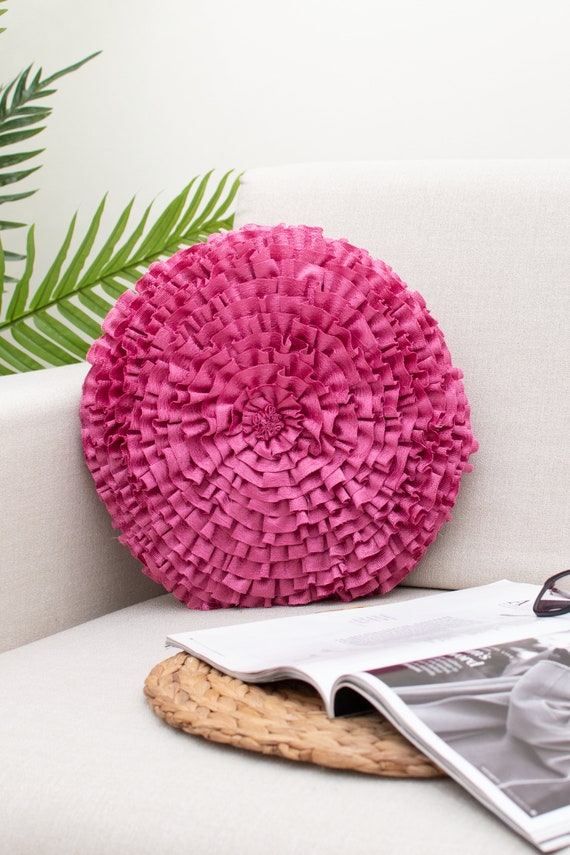 Hot Pink Round Ruffles Throw Pillow Covers for Sofa or Bed Hot Pink Accent Pillow Cover Etsy