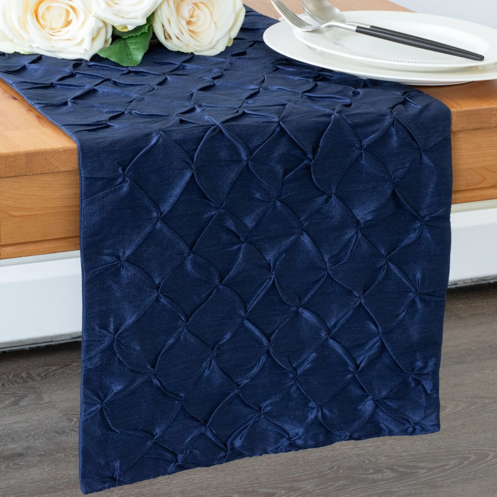 Dark Blue Table Runner Textured Pinch Pleat for Kitchen - Etsy