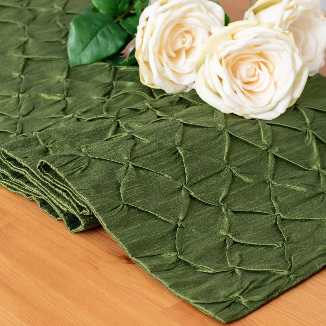 Moss Green Table Runner, Textured Pinch Pleat, for Kitchen, Dining