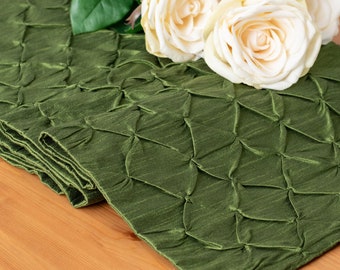 Moss Green Table Runner, Textured Pinch Pleat, For Kitchen, Dining, Round Table