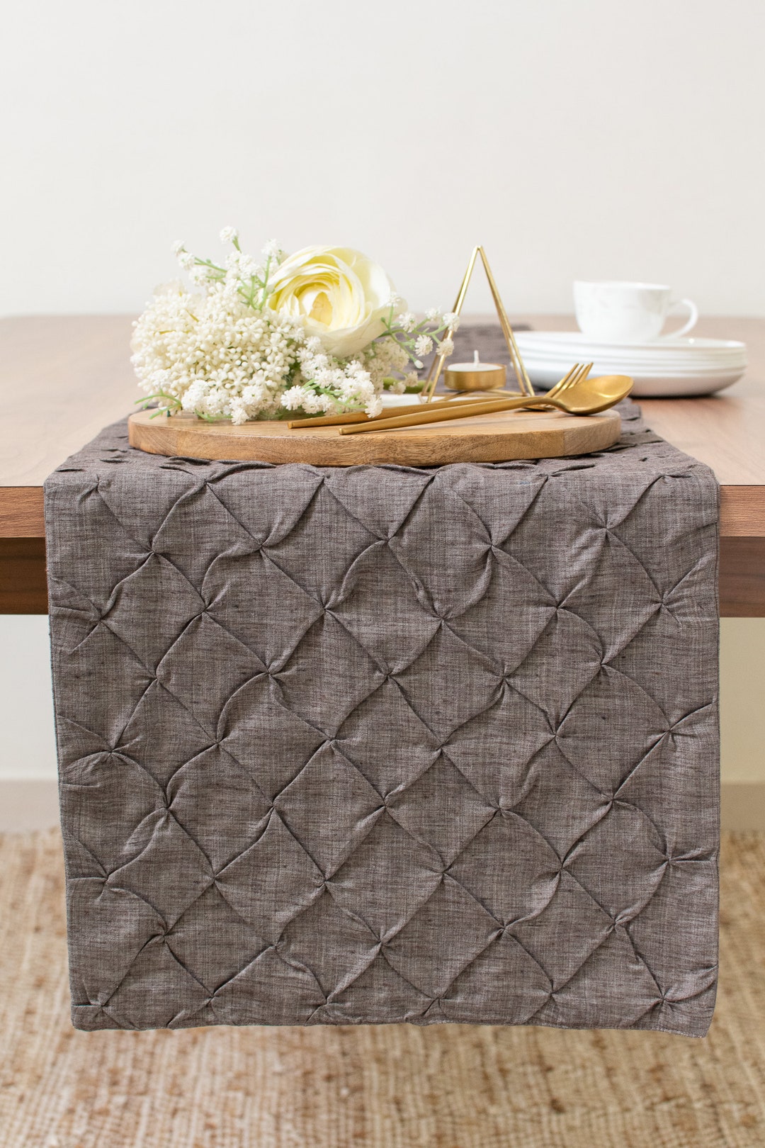 Dark Brown Table Runner Textured Pinch Pleat Table Runner for Etsy