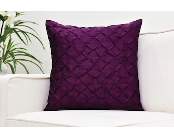 Plum Throw Pillow Cover, Pinch Pleat, Textured Pillow