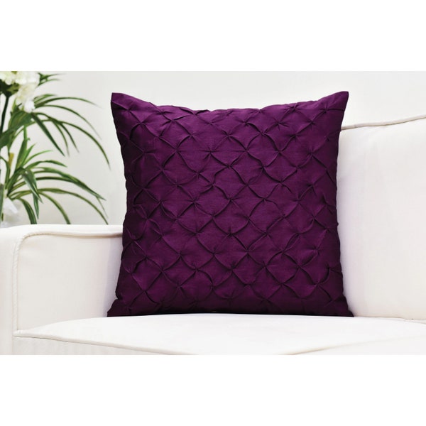 Plum Throw Pillow Cover, Pinch Pleat, Textured Pillow