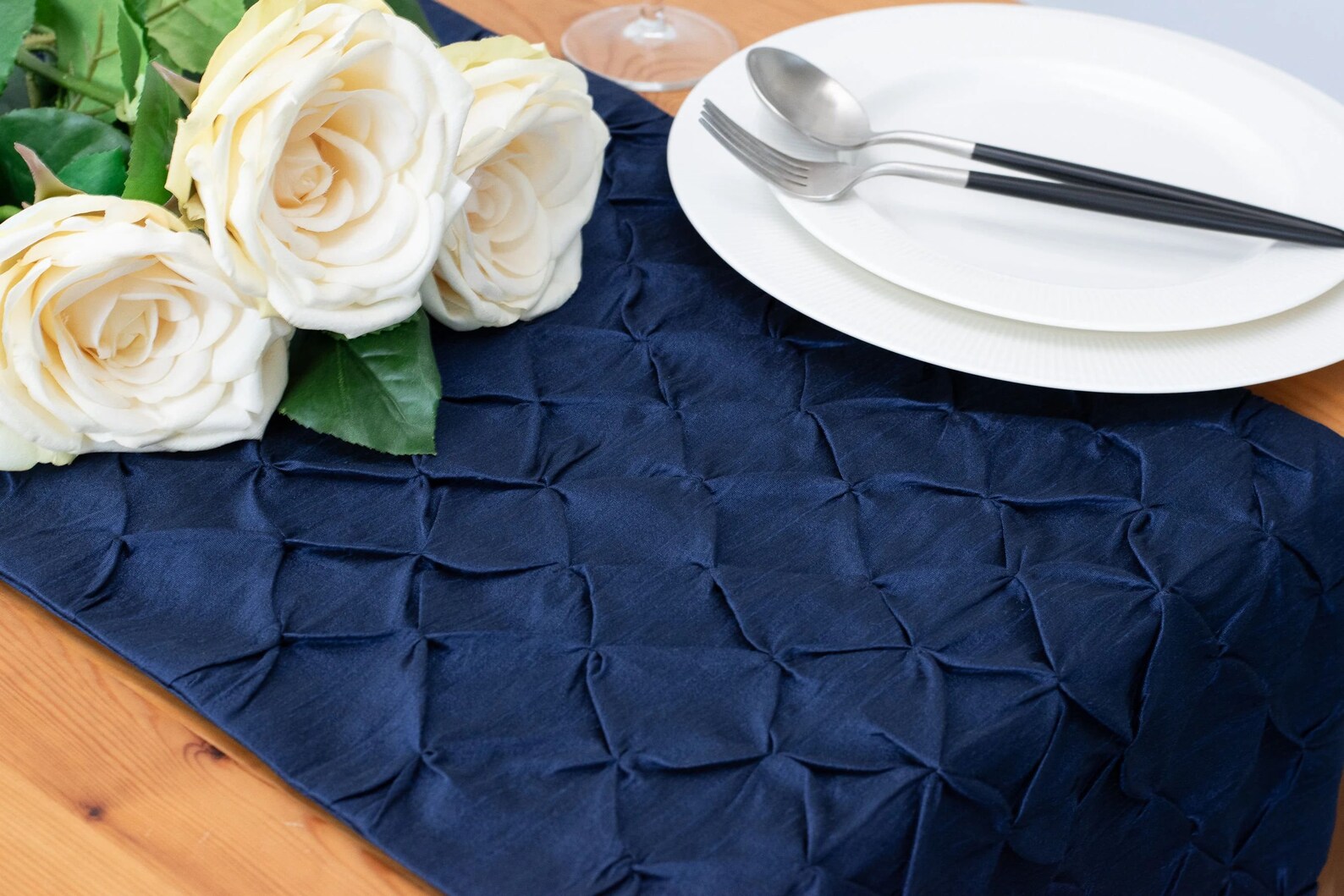 Dark Blue Table Runner Textured Pinch Pleat for Kitchen - Etsy