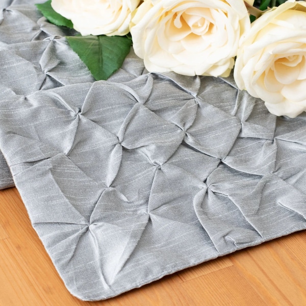 Silver Grey Table Runner, Textured Pinch Pleat, For Kitchen, Dining, Round Tables