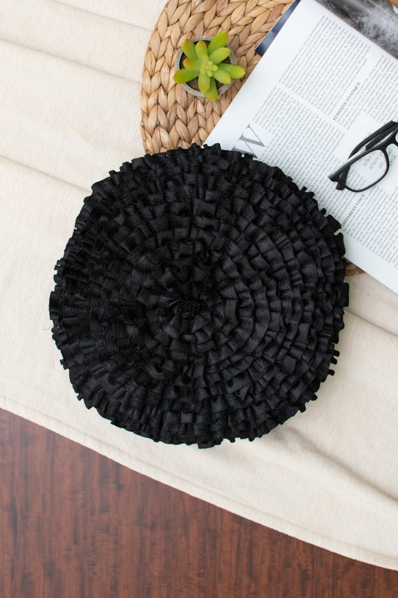 Black Round Ruffles Throw Pillow Covers for Sofa or Bed, Black Accent Pillow Cover image 2