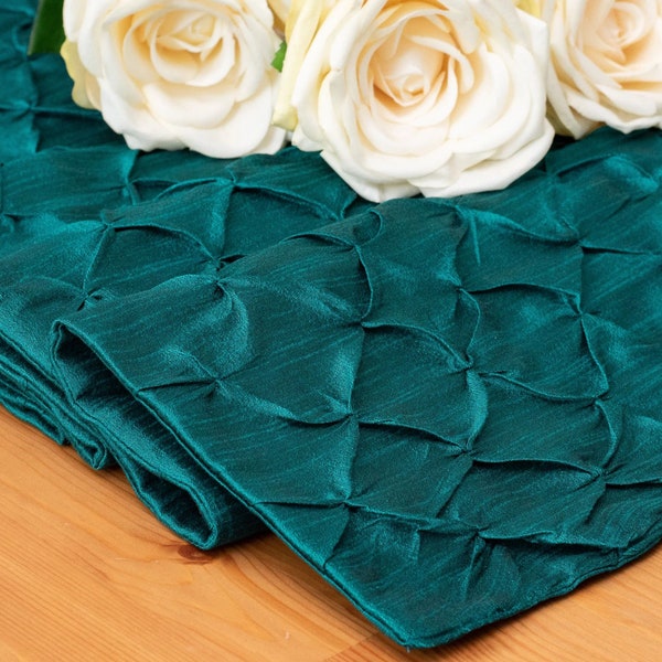 Dark Teal Table Runner, Textured Pinch Pleat, For Kitchen, Dining, Round Table