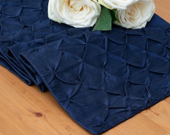 Dark Blue Table Runner, Textured Pinch Pleat, For Kitchen, Dining, Round Table