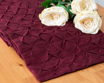 Maroon Table Runner, Textured Pinch Pleat, For Kitchen, Dining, Round Table