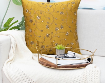 Mustard Yellow Gold Floral Embroidered Throw Pillow Cover Luxurious Elegant Decorative Pillow Cover for Sofa Couch or Bed Etsy