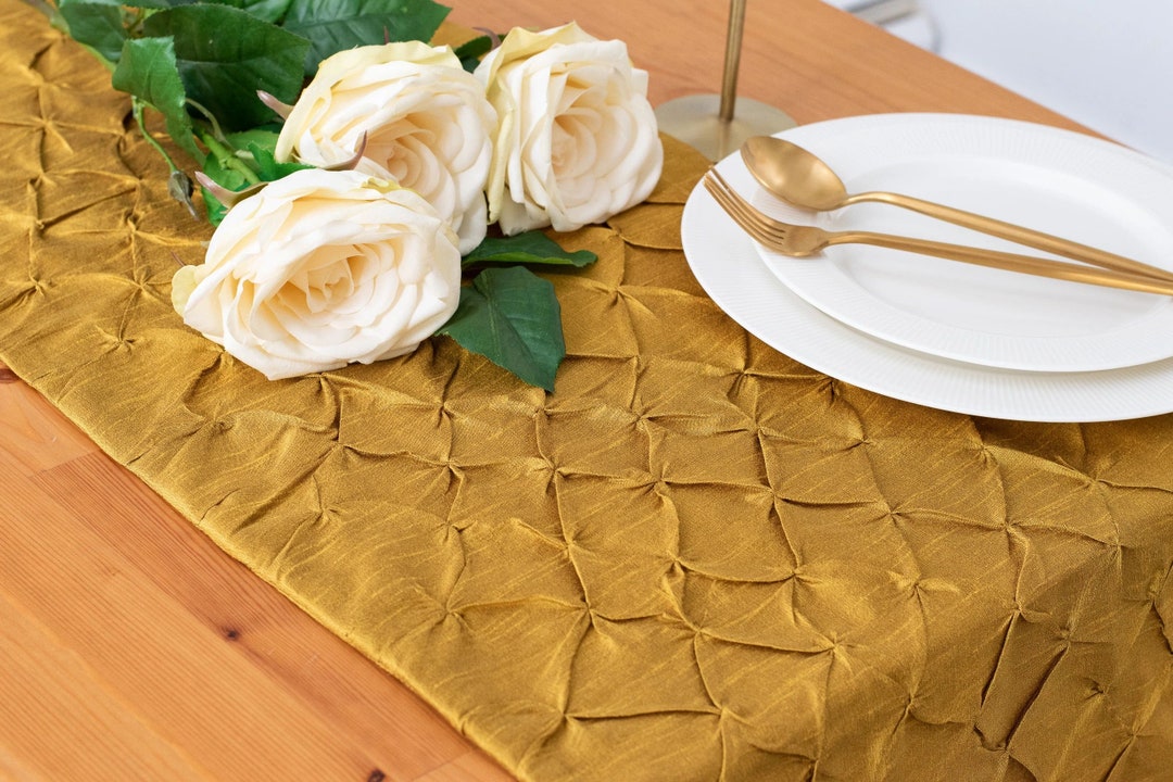 Mustard Yellow Table Runner, Textured Pinch Pleat, for Kitchen, Dining