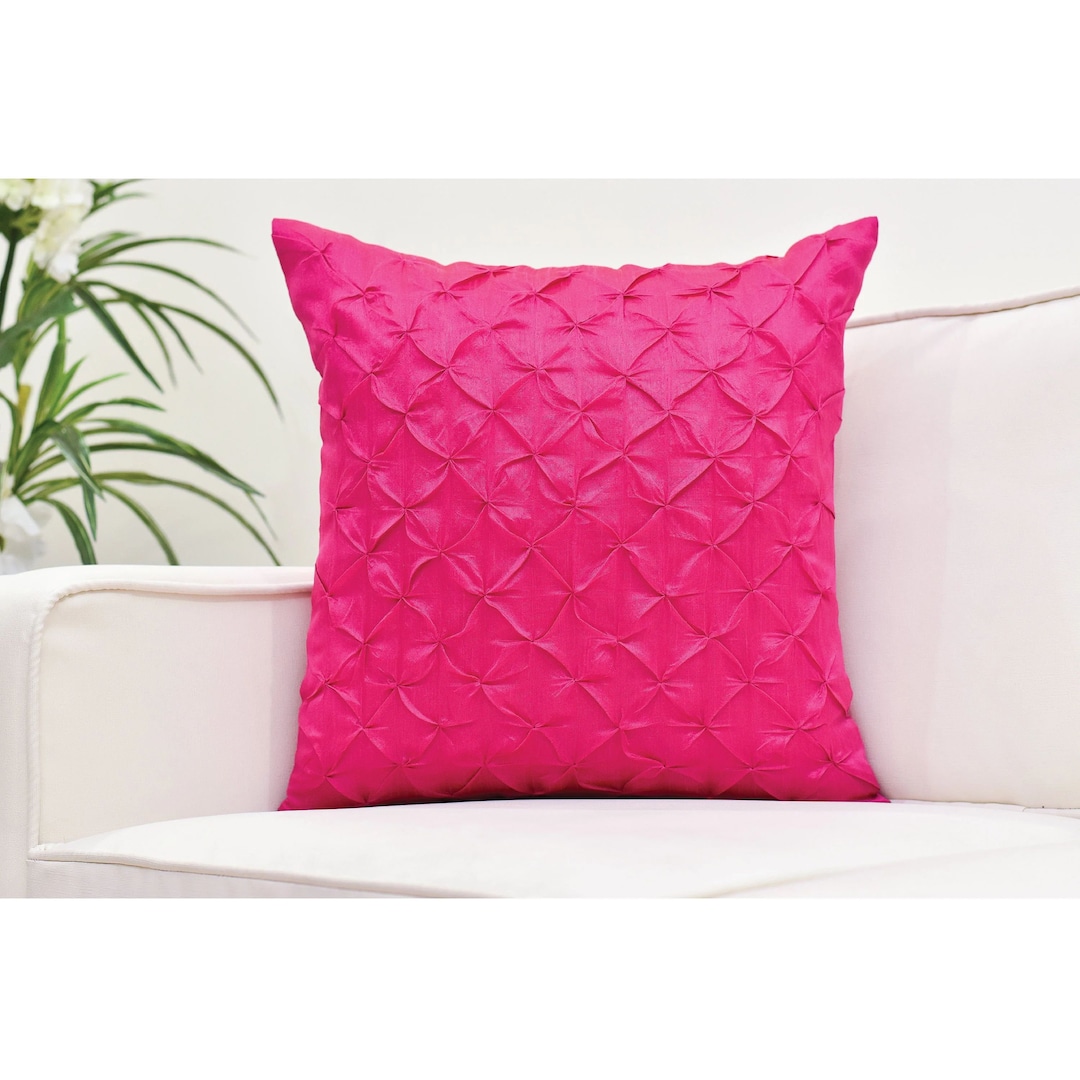 Fuschia Pink Throw Pillow Cover, Pinch Pleat, Textured Pillow