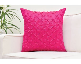 Fuschia Pink Throw Pillow Cover, Pinch Pleat, Textured Pillow