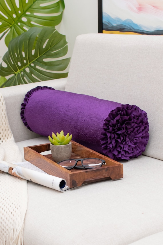 Purple Bolster Ruffles Throw Pillow Covers for Sofa or Bed Purple Long Cylindrical Pillow Cover Etsy